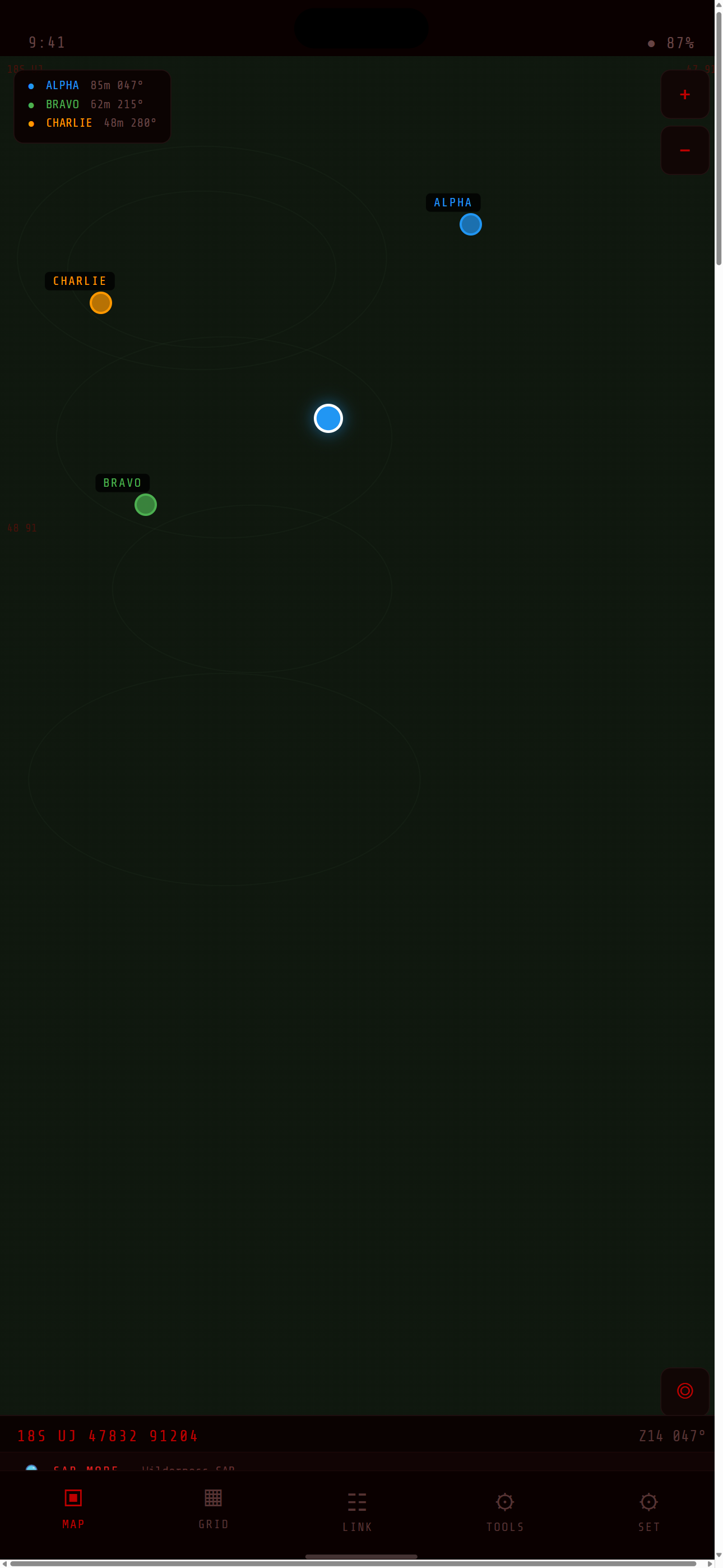 Red Grid Link map view with team positions