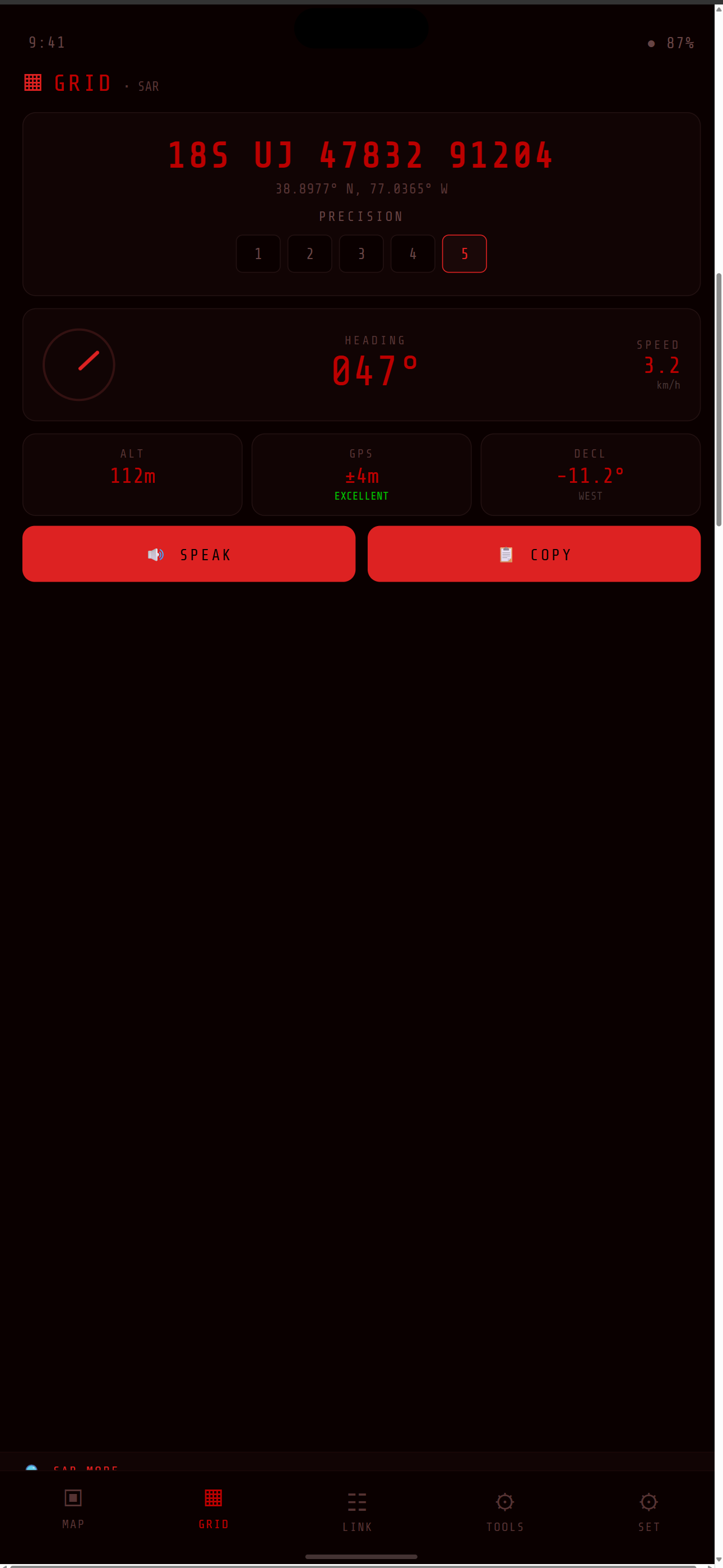 MGRS grid coordinate view