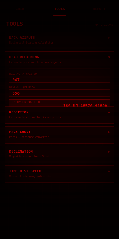 9 tactical tools including dead reckoning and resection