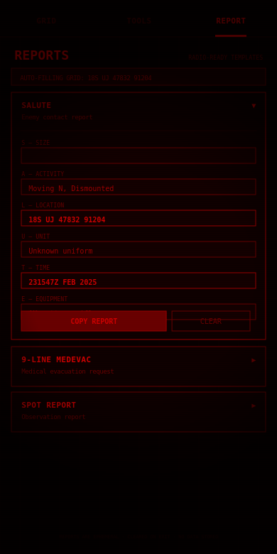 SALUTE and MEDEVAC report templates