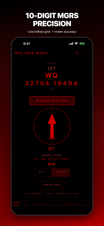 Live 10-digit MGRS grid display