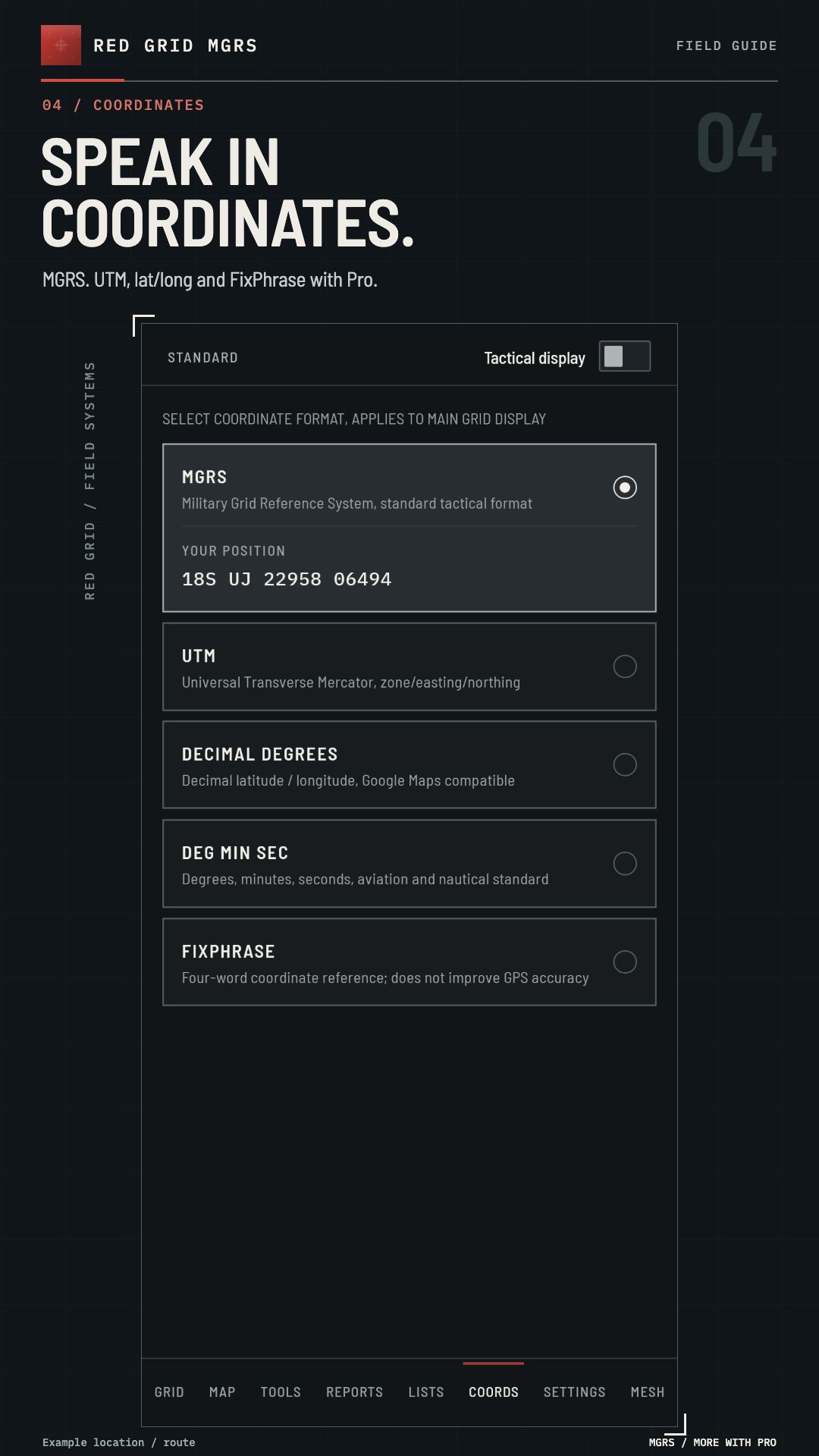 SPEAK IN COORDINATES. · MGRS / MORE WITH PRO